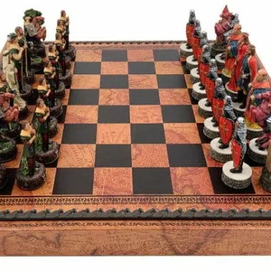 Schachspiel Robin Hood auf Schachbrett mit Aufbewahrungsbox aus Kunstleder