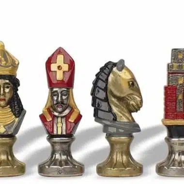 Moncada-Schachspiel - Schachbrett, Backgammon und Dame aus Kunstleder & handbemalte Metallfiguren – Bild 7