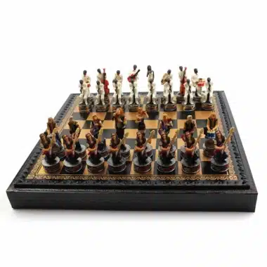 Schachspiel Jazz vs Rock - Schachbrett und Backgammon mit Kunstlederaufbewahrung & Harzfiguren
