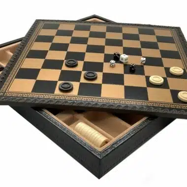 Schachspiel Jazz vs Rock - Schachbrett und Backgammon mit Kunstlederaufbewahrung & Harzfiguren – Bild 20