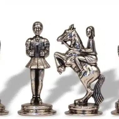 Kleines Camelot-Schachspiel - Schachbrett aus Kunstleder mit Aufbewahrung & Metallteilen – Bild 9