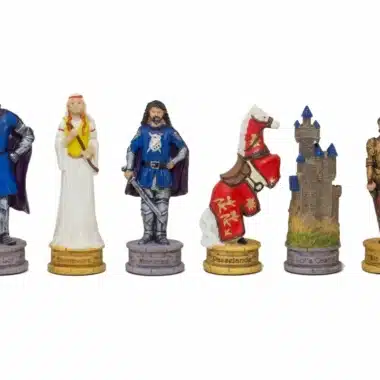 Schachspiel König-Arthur-Figuren mit Schachbrett aus Kunstleder mit Stauraum – Bild 7