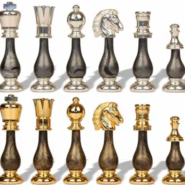 Alternative view of Luxus-Schachspiel aus massivem Messing, gold- und silberplattiert, mit lackiertem Holz und Schachbrett aus Bergahorn – König 10 cm