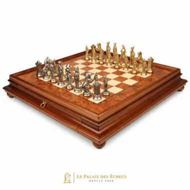 Komplettes Napoleon-Schachspiel auf Heideholz-Box mit Schublade