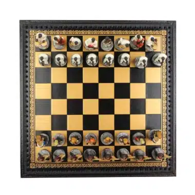 Schachspiel Jazz vs Rock - Schachbrett und Backgammon mit Kunstlederaufbewahrung & Harzfiguren – Bild 4
