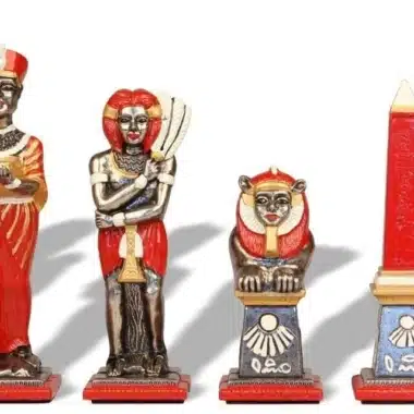 Figuren Altes Ägypten aus Metall und Schachbrett aus Kunstleder – Bild 7