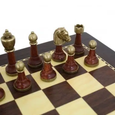 Schachspiel aus Holz und Metall Staunton und Schachbrett aus dunklem Holz – Bild 3