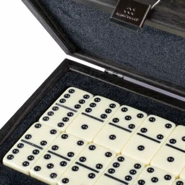 Dunkelgraues Domino-Set - Lederkoffer mit Krokodilprägung und Holzkoffer – Bild 3