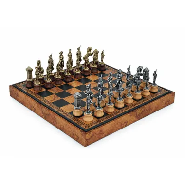 Komplettes Schachspiel Napoléon mit braun-schwarzem Kunstleder-Schachbrett