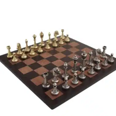 Staunton Schachspiel aus Metall & Echiquier aus echtem Leder