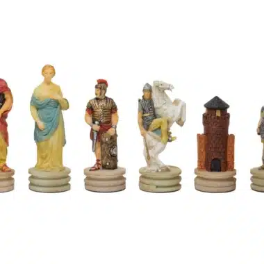 Schachspiel Eroberung von Griechenland durch Rom aus Harz & Schachbrett aus Kunstleder Bordeaux und Gold – Bild 4