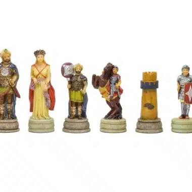 Schachspiel Arabisch Byzantinische Kriege aus Harz und Schachbrett aus Kunstleder in Gold und Blau – Bild 5