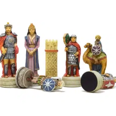 Schachspiel Arabisch Byzantinische Kriege aus Harz und Schachbrett aus Kunstleder in Gold und Blau – Bild 3