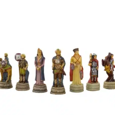 Schachspiel Arabisch Byzantinische Kriege aus Harz und Schachbrett aus Kunstleder in Gold und Blau – Bild 4
