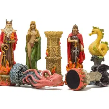 Schachspiel Fantasy Wasser gegen Feuer aus Harz & Schachbrett aus Kunstleder mit Aufbewahrung – Bild 3