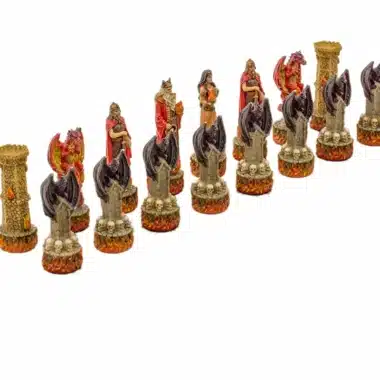 Schachspiel Fantasy Wasser gegen Feuer aus Harz & Schachbrett aus Kunstleder mit Aufbewahrung – Bild 4