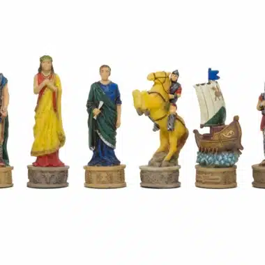 Schachspiel aus Resin Griechische Mythologie: Der Trojanische Krieg und Schachbrett aus Kunstleder in Gold und Blau – Bild 4