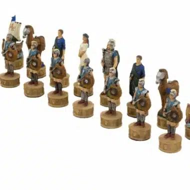 Schachspiel aus Resin Griechische Mythologie: Der Trojanische Krieg und Schachbrett aus Kunstleder in Gold und Blau – Bild 6