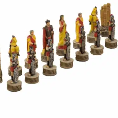 Schachspiel aus Resin Griechische Mythologie: Der Trojanische Krieg und Schachbrett aus Kunstleder in Gold und Blau – Bild 7