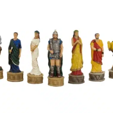 Schachspiel aus Resin Griechische Mythologie: Der Trojanische Krieg und Schachbrett aus Kunstleder in Gold und Blau – Bild 8