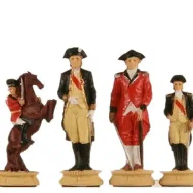 Schachfiguren Springer und Offiziere beider Seiten nebeneinander