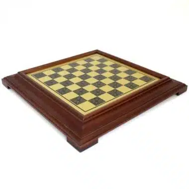 Schachbrett Holzrahmen und Spielbrett mit Messing-Effekt & Staunton-Schachspiel aus Metall und Holz – Bild 10