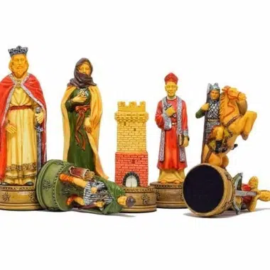 Schachspiel Camelot - Schachbrett aus Kunstleder & Schachspiel aus Harz – Bild 4