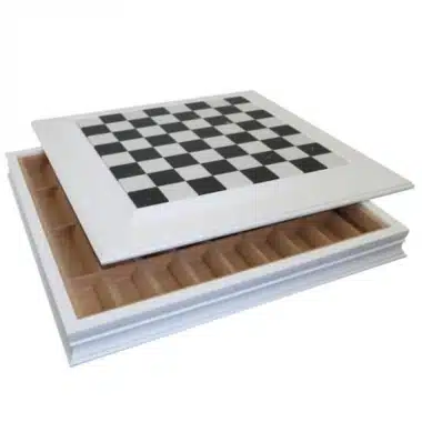 Alternative view of Schachspiel aus Holz und Schwarz-Weiß-Metall & Schachbrett aus Marmor und lackiertem Holz mit Aufbewahrung
