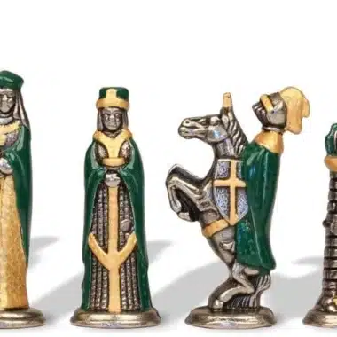 Mittelalterliches Schachspiel - Schachbrett & Dame aus Kunstleder mit Aufbewahrung & Metallschachspiel – Bild 6