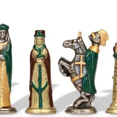 Mittelalterliches Schachspiel - Schachbrett & Dame aus Kunstleder mit Aufbewahrung & Metallschachspiel – Bild 4