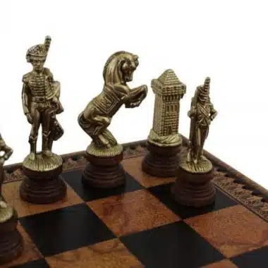 Schachspiel Napoleon - Schachbrett, Dame und Backgammon aus Kunstleder mit Aufbewahrungsfach & Schachspiel aus Metall und Holz – Bild 3