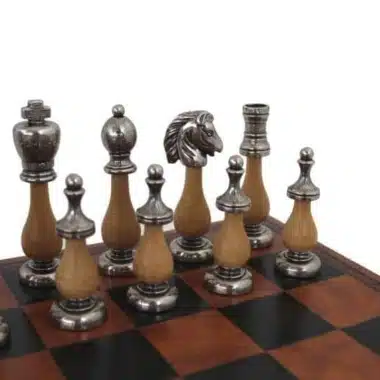 Arabesque Schachspiel aus Holz und Metall mit Kunstleder-Schachbrett – Bild 3