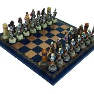 Schachspiel Arabisch Byzantinische Kriege aus Harz und Schachbrett aus Kunstleder in Gold und Blau