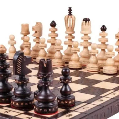 Großes Schachspiel und faltbares Schachbrett aus Holz mit Aufbewahrung – Bild 6