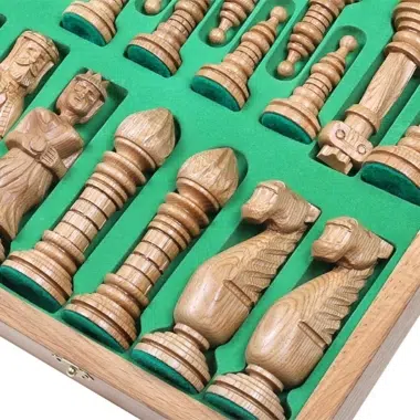 Große Schachfiguren und faltbares Schachbrett aus Holz mit Aufbewahrung – Bild 5