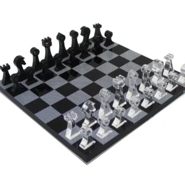 Schachspiel Design Schwarz und Transparent aus Plexiglas mit Aufbewahrung