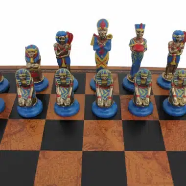 Figuren Altes Ägypten aus Metall und Schachbrett aus Kunstleder – Bild 4