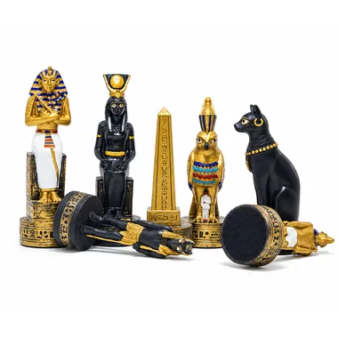 Schachfiguren Ägypten: Pharao, Göttin, Obelisk und stehende Katze