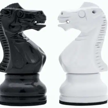 Schwarz-weiße Staunton Schachfiguren und weißes Schachbrett – Bild 6
