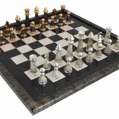 XL Staunton Moderne Schachset aus grünem Ahornholz & Schachspiel aus Messing und Holz mit Gold- und Silberbeschichtung