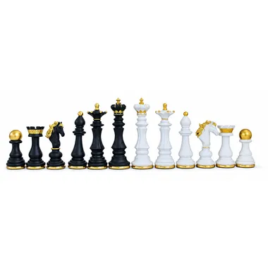 Schachspiel aus handbemaltem Harz mit Sockel aus massivem Messing