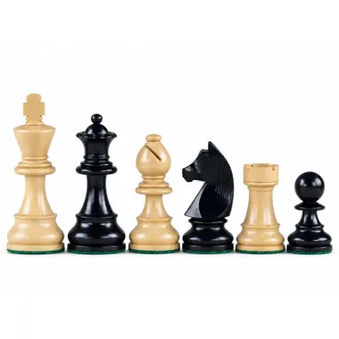 Schachfiguren Deutscher Springer, schwarze Seite aus gebeiztem Holz, Seitenansicht