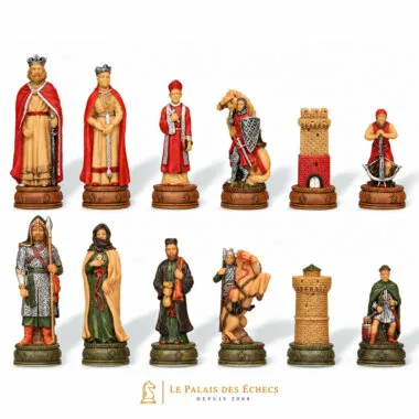 Camelot-Schachfiguren: Könige, Bischöfe, Ritter und Türme handbemalt