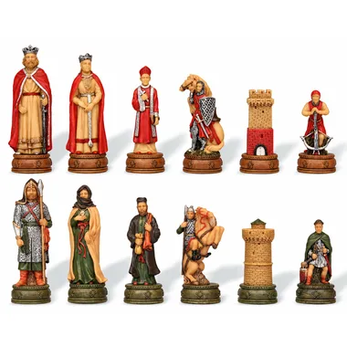 Camelot-Schachfiguren: Könige, Bischöfe, Ritter und Türme handbemalt