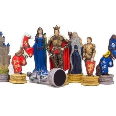 Schachspielset König Artus aus Harz und Schachbrett aus Kunstleder mit Aufbewahrungsfächern – Bild 3