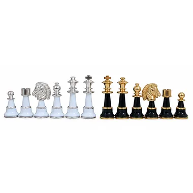 Riesige Staunton-Schachfiguren aus Holz und gold- und silberbeschichtetem Messing, Vorderansicht