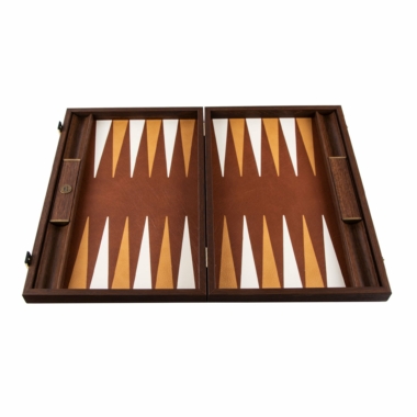 Backgammon aus echtem Leder in Braun mit Perlmutt-Spielsteinen – Bild 5