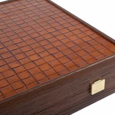 Backgammon aus echtem Leder in Braun mit Perlmutt-Spielsteinen – Bild 6