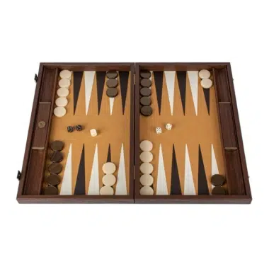 Luxus-Backgammon aus braunem Straußenleder mit Perlmutt-Steinen