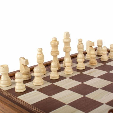Gesellschaftsspiel 4 in 1 aus Holz - Schach, Backgammon, Ludo und Mensch ärgere dich nicht mit Aufbewahrung – Bild 4
